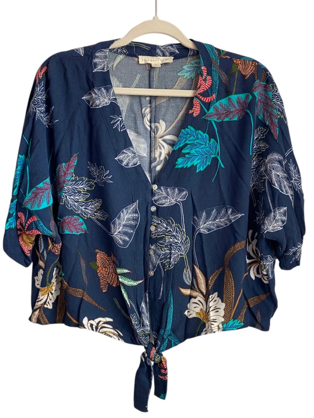 lovestitch Navy Floral Tie-Front Blouse